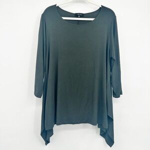 Comfy USA Womens Dark Green Sharkbite Hem Lagenlook Relaxed Tunic Top Size L